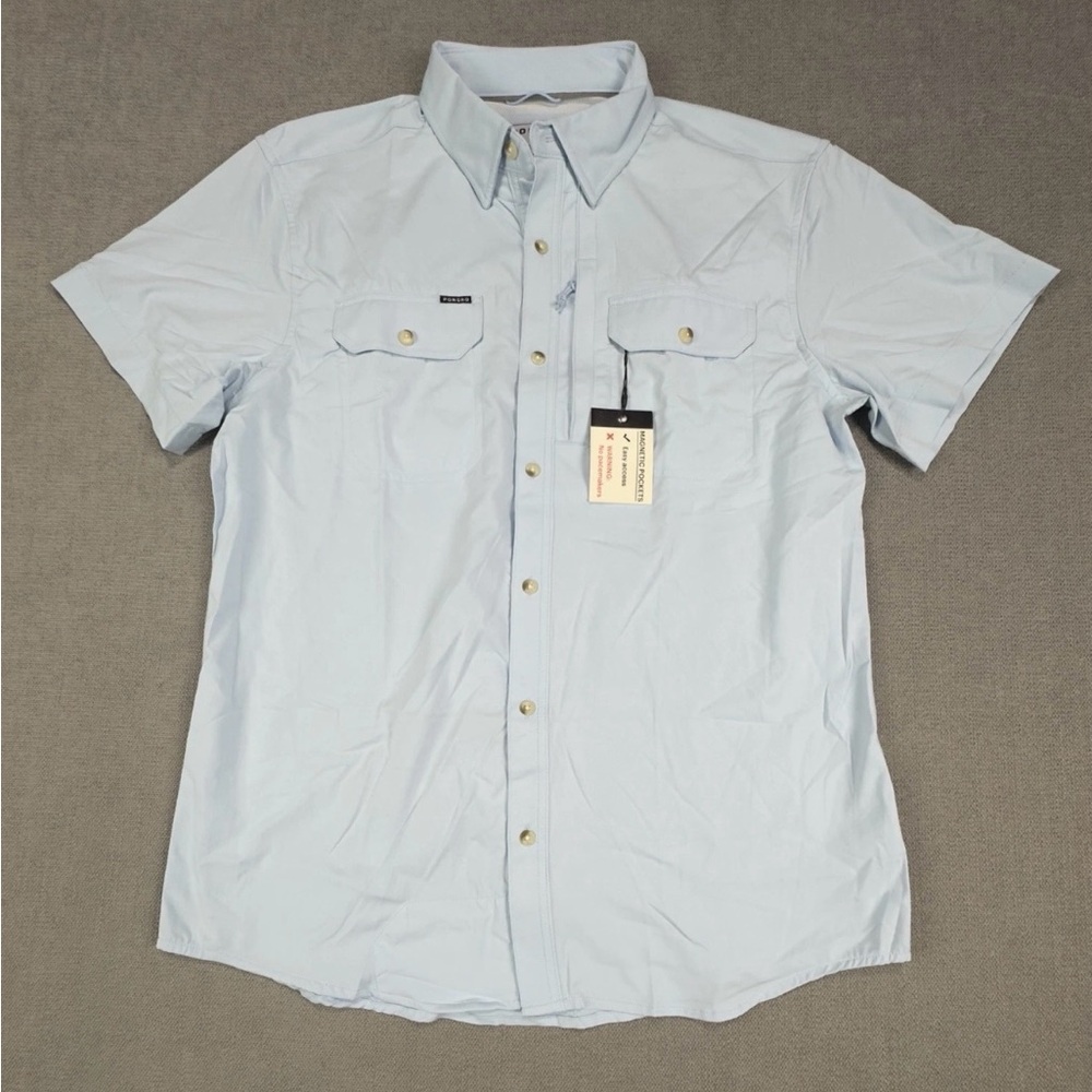 Poncho performance shirt Mens large slim fit caped button closure baby blue